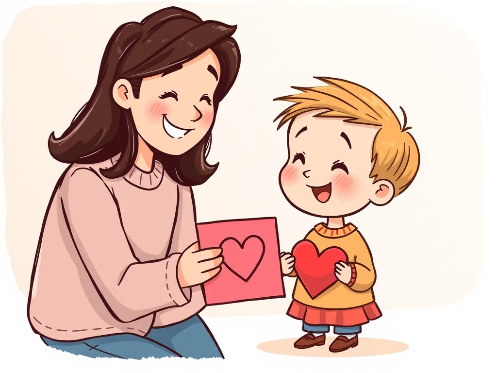 Dziecko wręczające walentynkowe serduszko rodzicom